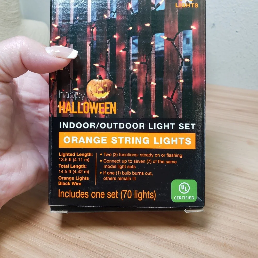 Halloween Indoor Outdoor String Lights Black Orange Solid Or Flashing Decor NEW
